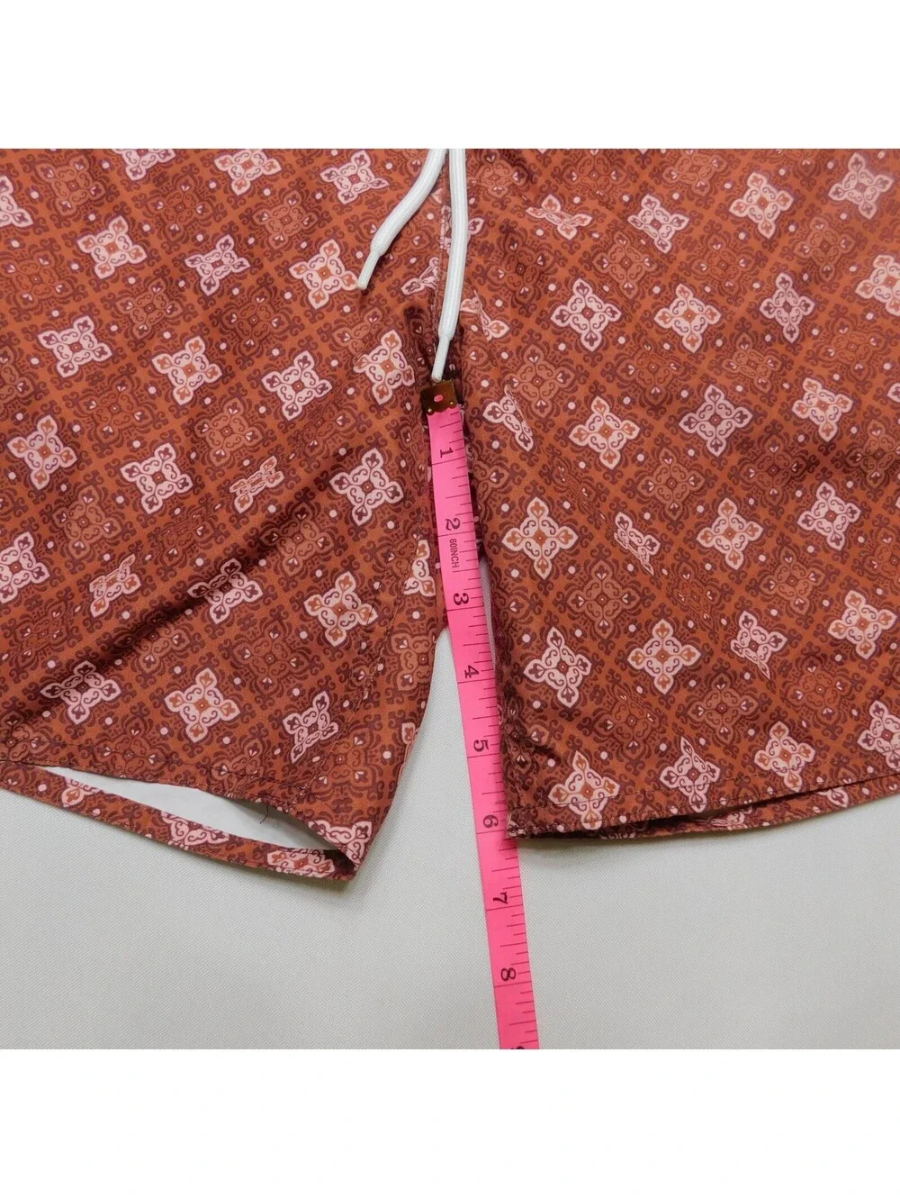 Arizona Jean Co Mens Swim Trunks Size M Rust Brown Geometric Board Shorts Lined
